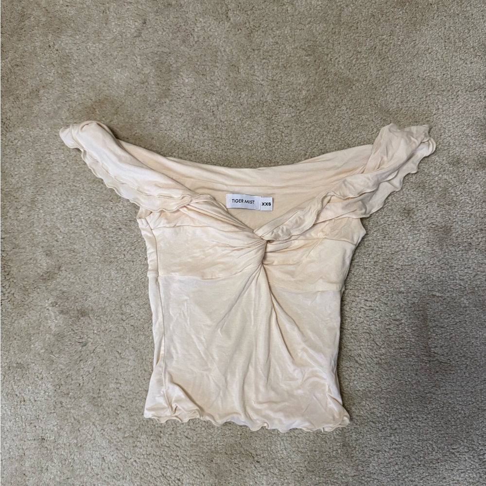 Tiger Mist Cream Tie Front Ruffled Blouse